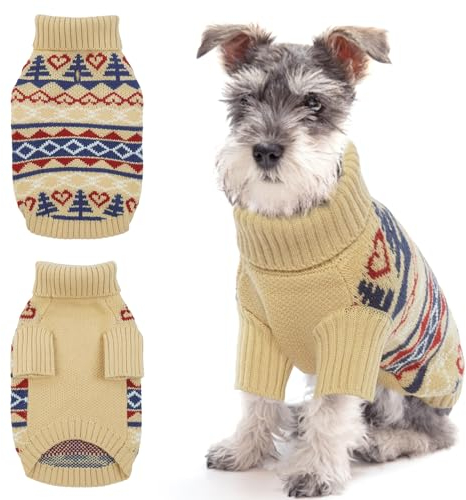 Weihnachtspullover Hund Klein, Welpen Pullover Hunde Winterjacke Kleine Hunde Hundemantel Französische Bulldogge Pullover Chihuahua(Khaki, S)