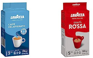 Lavazza, Caffè Decaffeinato, Ground Coffee, 8 Packs of 250 g, Arabica and Robusta, Intensity 3/10 & Qualità Rossa, Ground Coffee Espresso, Arabica and Robusta Medium Roast 500 g Pack