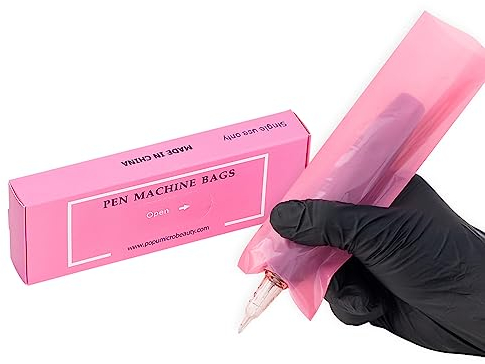 EZ Abdeckungen für Tattoo Maschinen - 200 Stück (5cm X 16cm) Tattoo Pen Covers Transparente Rosa Einweg Tattoo Stifttaschen für Tattoo Maschinengewehr