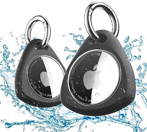 iFalarila Funda Impermeable con Llavero para AirTag - Funda de TPU a Prueba de Golpes y arañazos con Tapa Frontal, protección Circular, Accesorio para Apple Air Tag - Juego de 2 (Negro)