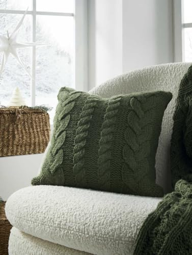 Dekoleidenschaft Kissenhülle Zopfmuster in grün, 45x45 cm, Strickmuster, Rückseite Samt, Kissenbezug mit Strickmuster, Zierkissen-Bezug mit eingearbeitetem Reißverschluss, Dekokissen-Hülle