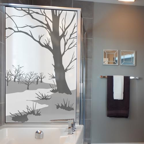 Vinilos para Cristales Árbol Gris Bosque Vinilo Adhesivo Cristal Vinilo Ventana Protector Privacidad Vinilo para Ventanas Bano Cocina Oficina Vinilos Adhesivos para Cristales 3P/60x116cm