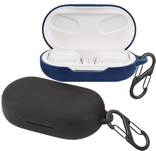 [2-Pack] easyBee Hülle Kompatibel mit JBL Soundgear Sense [mit 2 Karabiner], Flüssiges Silikon Case Ultradünn Stoßfest Schutzhülle Bluetooth Kopfhörer Tasche - Schwarz und Blau
