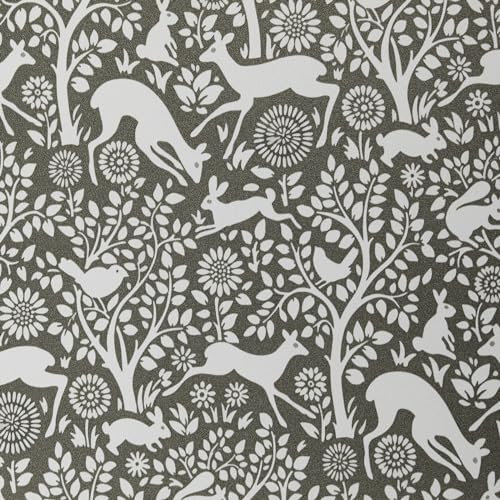 Hode Self Adhesive Wallpaper 44cmX1000cm, Peel and Stick Wallpaper, Sticky Back Plastic Patterned Furniture Sticker, Vinyl Wrap Film Roll for Wall Cupboards Shelves, Animal Forest Grey