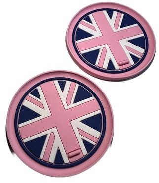 Black Union Jack UK Flag Style Soft Silicone Cup Holder Coasters compatible with MINI Cooper R55 R56 R57 R58 R59 73mm (Pink)