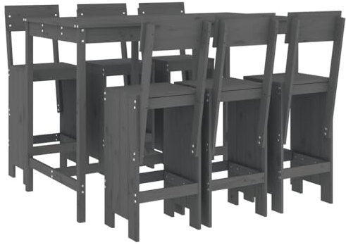 Makastle 7-teilig Gartenbar Set, Garten Sitzgruppe Essgruppe Stehtisch Barstühlen Gartenmöbel, Bartisch mit Barhocker Set für Garten Rasen, Grau Massivholz Kiefer