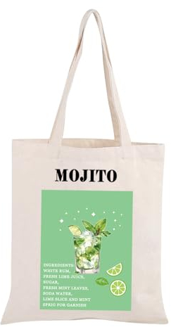 JXGZSO Mojito Tragetasche mit Mojito-Zutaten, Geschenk, Cocktail-Rezept, Einkaufstasche, Mojito, Dirking-Liebhaber, Geschenk, Cocktail-Party, Geschenk, Mojito Tragetasche, Large
