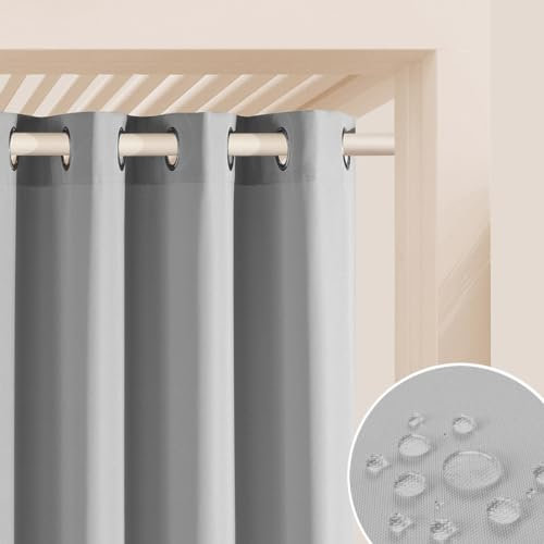 ROOM99 Outdoorvorhäng mit Ösen Garden Line 155 x 250 cm Breite x Höhe Outdoor Vorhang wetterfest Wasserdicht Sichtschutz Sonnenschutz Gardinen Garten Winddicht Hellgrau, 1 Stück