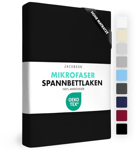 JACOBSON Spannbettlaken 180x200-200x220, Premium Mikrofaser Spannbetttuch 160g/m², BOXSPRINGBETT & ÜBERLÄNGE (180x200cm - 200x220cm, Schwarz)