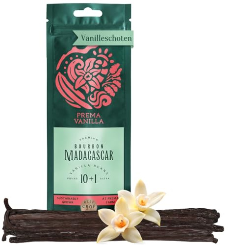 Prema Vanilla 11 Stk Bio Madagaskar Bourbon Vanilleschoten, Grade A Feucht | 1,6-2% Vanillin, Feuchte & Pralle 14-18cm Schoten, Glutenfrei, Ohne Zusatzstoffe, Ideal Für Backen, Eis & Herzhaftes