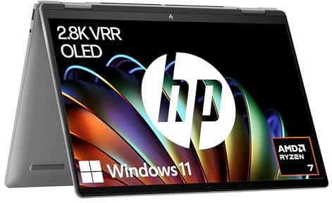 HP Envy x360 2-in-1 Convertible Laptop | AMD Ryzen 7 8840HS mit integrierter KI | 14 2.8K OLED Touch Display | 16GB LPDDR5-SDRAM | 1TB SSD | QWERTZ Copilot Key | Windows 11 Home | Silber