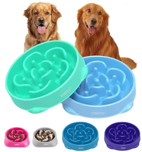 YINEYA 4 Cups Slow Feeder Dog Bowls Large Breed, Anti-Choking Pet Supplies, Maze Dog Food Bowl, Puzzle Feeder That Slow Down Eating 2PCS
