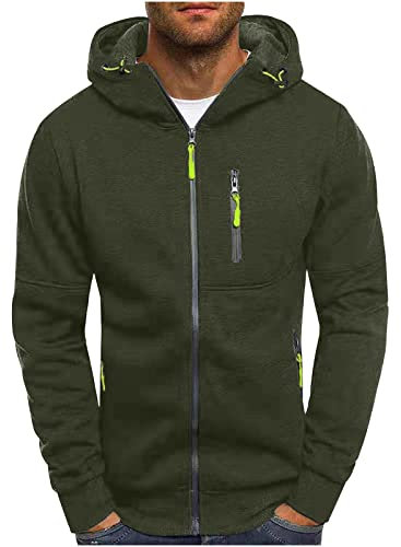 Jamicy Hoodie Herren Sweatjacke Male Kapuzenpullover mit Reißverschluss Classic Pullover mit Kapuze Einfarbig Sweatshirt Basic Sportjacke Cardigan Jacke Gutschein Armeegrün XXL