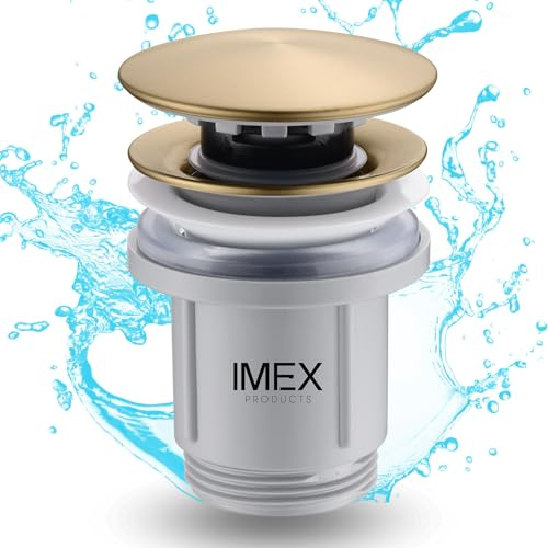 IMEX - Valve click clack universelle pour lavabo | Bouchon Clic Clac | Bonde en PVC | Couleur or brossé