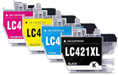 INK E-SALE LC421XL Druckerpatronen kompatible für Brother LC-421XL LC 421 4er-Pack für DCP-J1050DW DCP-J1140DW MFC-J1010DW