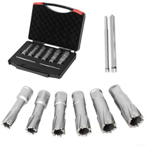 ChicBosom Set di 6 frese anulari TCT, magnetiche, con perno pilota e custodia portatile, per trapano in acciaio inox e carburo