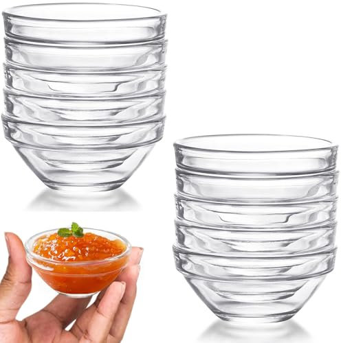 Cuencos Aperitivos, 75mm Cuencos Pequeños de Vidrio, 10 Piezas Bol de Cristal Redondo, Reutilizable Mini Cuenco para Aperitivos, Cuencos de Cristal para Salsas, Para Postres, Mermeladas, Conservas