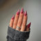 SXVME Chrome Red False Nails Almond, Chrome Press On Nails Medium, Glazed Gel Full Cover Fake Nails Press ons, Cute Bling Acrylic Nails for Women Daily & Party Wear