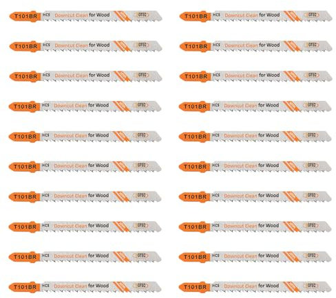 20PCS T Shank Jigsaw Blades Set - BGTEC HCS(SK5) Jig Saw Blades for Wood, Plastic Cutting(T101BR)