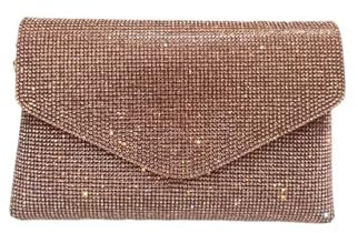 Diamante Clutch Purse, Evening Bag, Crystal Accents (Rose Gold)