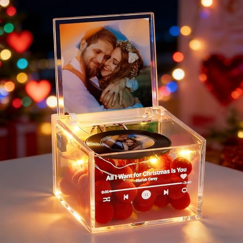 Personalisiert Spieluhr mit Foto für Valentinstag, LED Acrylglas Mini Musik Box Geschenke Mit Spieluhren Erwachsene, Romantische Geschenke für Ihn & Sie et Geburtstag Jahrestag
