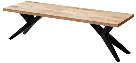 FineBuy Sitzbank 120 cm Akazie Massivholz Metall, Essbank ohne Lehne | Esszimmerbank im Industrial Style, Küchenbank aus Echtholz, handgefertigtes Unikat, stabiles Metallgestell