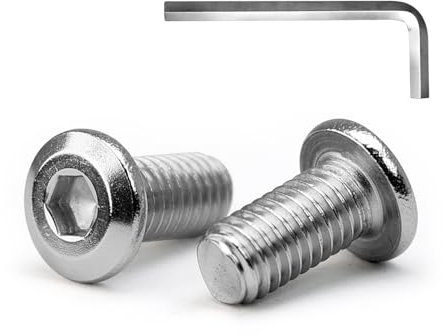 MINHER M6 x 16mm 10Pcs Tête Plate Vis D’assemblage à Six Pans Creux, Acier Inoxydable A2 V2A, Boulons de Meubles, Filetage Complet (Avec Clé Hexagonale)