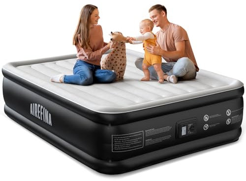 Airefina Luftbett 2 Personen, Luftmatratze Selbstaufblasend mit Eingebauter Elektrischer Pumpe, Premium Gästebett, Aufblasbare Matratze für Camping &Heimgebrauch - 203 x 152 x 46cm