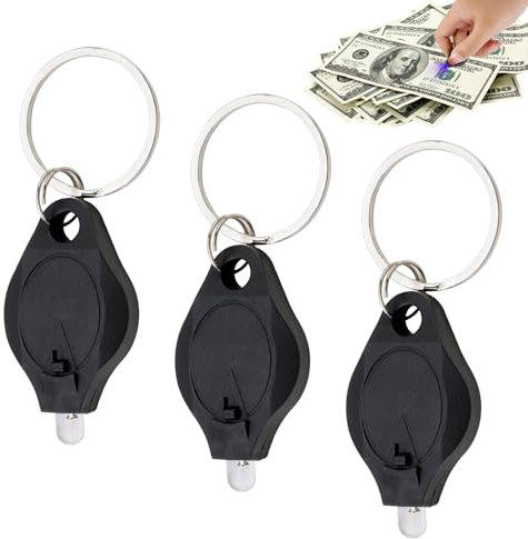 Paquete de 3 llaveros UV para chequear dinero, mini detector de luz negra LED para billetes de banco y verificación de marca de agua, identificación de jadeíta | llavero linterna portátil (negro)