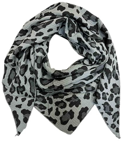 XL DreieckStrickschal Leopard Frühling Schal 100% Baumwolle Made in Italy Fashion Tuch Dreieckschal Stola Herbst Frühling Tuch Leo (Dunkelgrau)