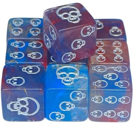 KAHDGSS Mahjong-Würfel aus Acryl, Totenkopf-Muster, für Rollenspiele, Tischspiele, sechsseitige Würfel, runde Ecken, 10 Stück