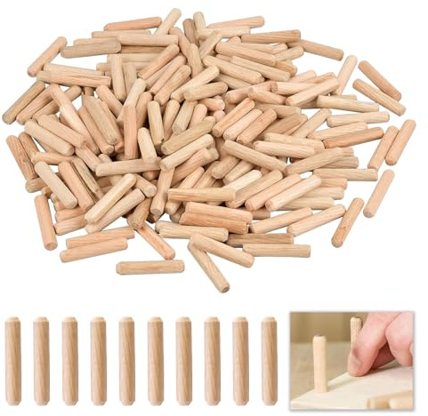 300 Pcs Wooden Dowel Pins, 6mm x 30mm Dowels, Fluted Wood Dowels for Furniture, M6 Wooden Hardwood Dowel Pins for Woodwork, Furniture Assembly, DIY Crafts, Strong Joint Construction, Carpentry Pins