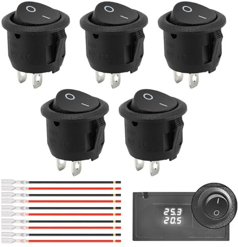 5 Stück Kippschalter 12V,Wippschalter Mini,Ein Aus Schalter 12 Volt mit Draht,2 Polig Mikroschalter Kfz Rund für Lampenschalter Switch 10 A/125V,6 A/250V,für Einbau Taster Auto Motorrad Boot Wohnmobil