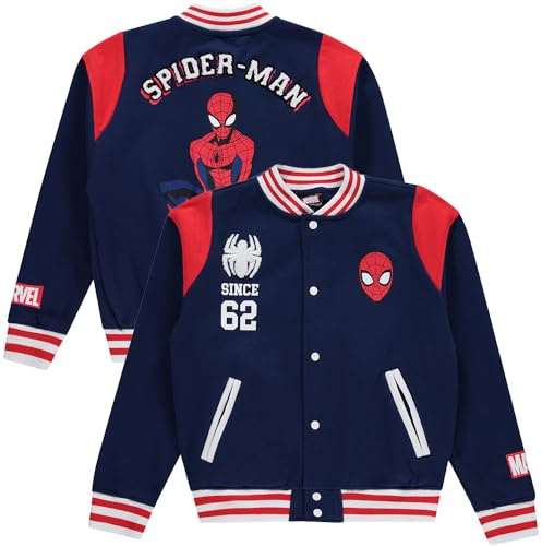 Marvel Spiderman Jungen Snap Varsity Jacke – Kinder Letterman Jacke – Stilvolle Druckknopf-Kinderjacken, Marineblau, S
