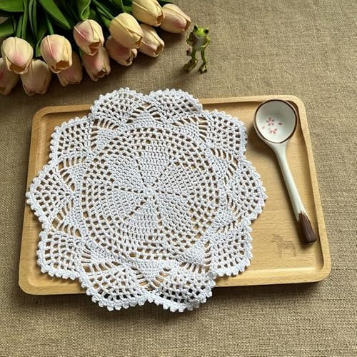 YKAFADE 2 Stück Spitzendeckchen Tischsets,Blume Tischdecke 30cm Runde Tischläufer Dekorative Tischsets Spitze Platzset Gestrickte Deckchen Häkeldeckchen Placemat Blume Matte für Küche Esszimmer -Weiß