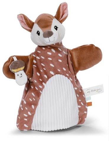 NICI Schmusetuch Handpuppe Rehkitz 2in1 26x25cm - braun - Kuscheltuch für Babys & Kleinkinder – Baby Schnuffeltuch zum Spielen, Greifen, Knuddeln und Entdecken - 61855