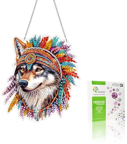 VAIIEYO 5D DIY Diamond Painting Anhänger Wolf, Tier Diamant Painting Bilder Malerei Kits mit Kett, Diamant Home Wand Decor Gemälde Diamond Dekoration, Veranda Fenster Wandbehang