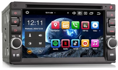 Erisin 8-Kern 4GB RAM 64GB ROM Universal Android 16 Autoradio 2 Din GPS Navigation Unterstützt Bluetooth 5.0 CarPlay Android Auto WiFi 4G DAB+ DSP USB RDS FM Radio OBD2 DVD DVB-T2 CD Player TPMS