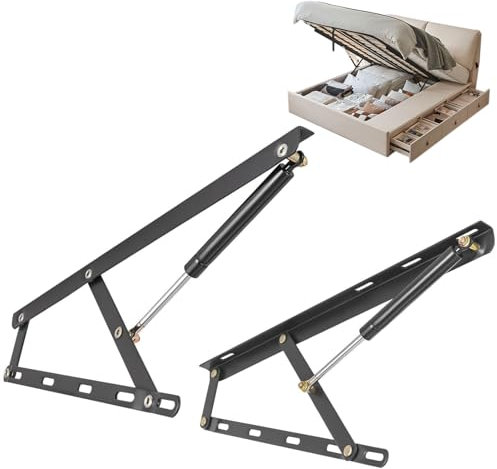 Juego de mecanismos elevables para Cama, Juego de mecanismos elevables para Cama canapé, Juego de 2 bisagras para canapé con resortes, Sistema Lateral 61/75/90/110/120/150cm, Pintado Negro, Acero(150c