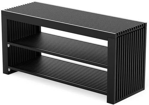 Bambus Schuhschrank - Schuhbank - Sitzbank mit Stauraum - Schuhregal Holz | BAM BOO BOX Schuhbank mit Sitzfläche - Schuhschrank mit Sitzbank 90x33x43cm - Shoe Cabinet - Flur Möbel (Schwarz)