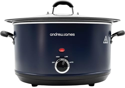Andrew James 6.5L Slow Cooker – Sear-to-Simmer - Large Hob-Proof Aluminium Pot, Shatter-Resistant & Easy-Clean Design 3 Heat Settings & Glass Lid, Ideal for Family Meals, Curries & Batch Cooking
