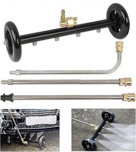 16-Zoll-Unterbodenreiniger mit Doppelfunktion, Hochdruckreiniger für Oberflächen, Unterboden-Wasserbesen für die Autowäsche, inklusive 3-teiligem Verlängerungsstangenset, 4000 PSI