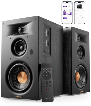 ULTIMEA Diffusori da scaffale attivi a 3 vie, 70W RMS, woofer 5,25, app, Bluetooth 6.0, HDMI ARC, uscita subwoofer per home cinema, TV, PC e giradischi, monitor studio, BS-3