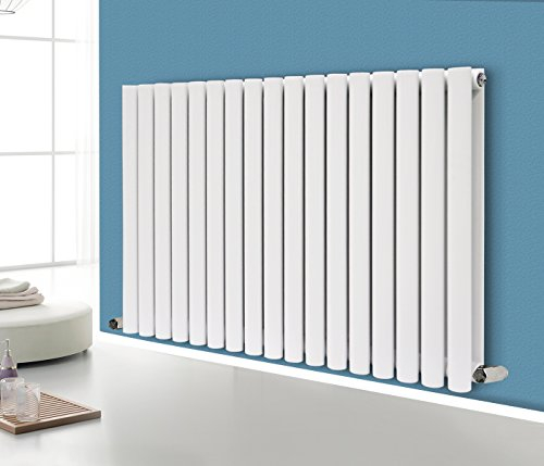 NRG Horizontal 600x1003 Oval Column Designer Radiator Central Heating Double Panel Gloss White