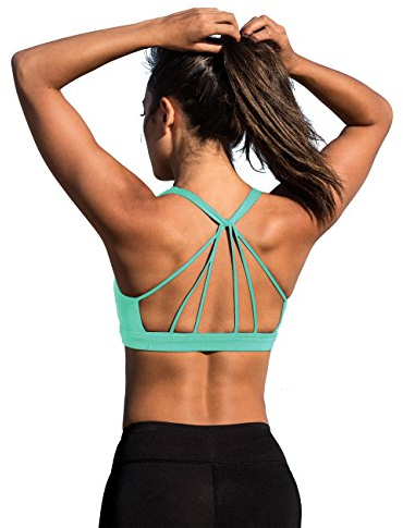 icyzone Damen Yoga Sport-BH mit Gepolstert - Atmungsaktiv Ohne Bügel Sports Bra, Stappy Fitness Gym BH (L, Florida Keys)
