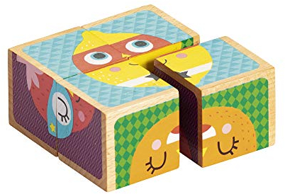 Avenue Mandarine JE507O Packung mit 4 Holzwürfeln, ideal für Kinder ab 2 Jahren, 1 Pack, Obst und Gemüse, Mehrfarbig