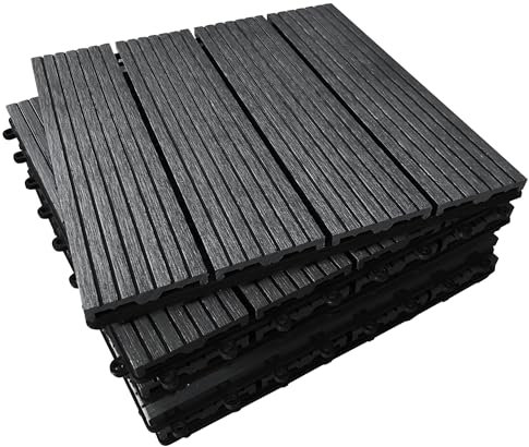 CLICK-DECK Composite Decking Tiles 30x30cm Interlocking Outdoor Deck Tiles | Patio, Balcony, Roof Terrace & Hot Tub | Easy Tool-Free Installation | Low Maintenance, Weather-Resistant (36 Tiles, Ebony)