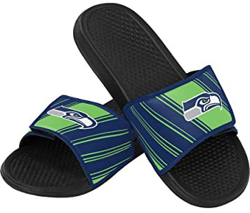 FOCO Herren Slipper mit Klettverschluss Seattle Seahawks Stripe Legacy Sport Slide Größe XL