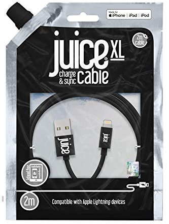 Juice Apple Lightning Cable 2m Round Black,iPhone 14, Max, Pro, Plus, iPhone 13, Max, Pro and Mini, iPhone 12, Max, Pro and Mini, iphone 11, Pro, X, Xr, iPhone 8, 7, 6, SE, 5, iPad,