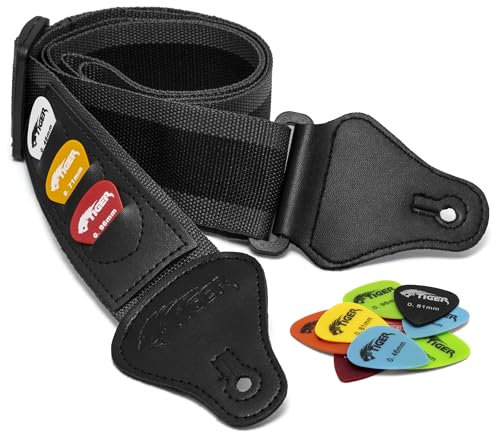 TIGER GitarrengurtMit extra Plektronen, Grau